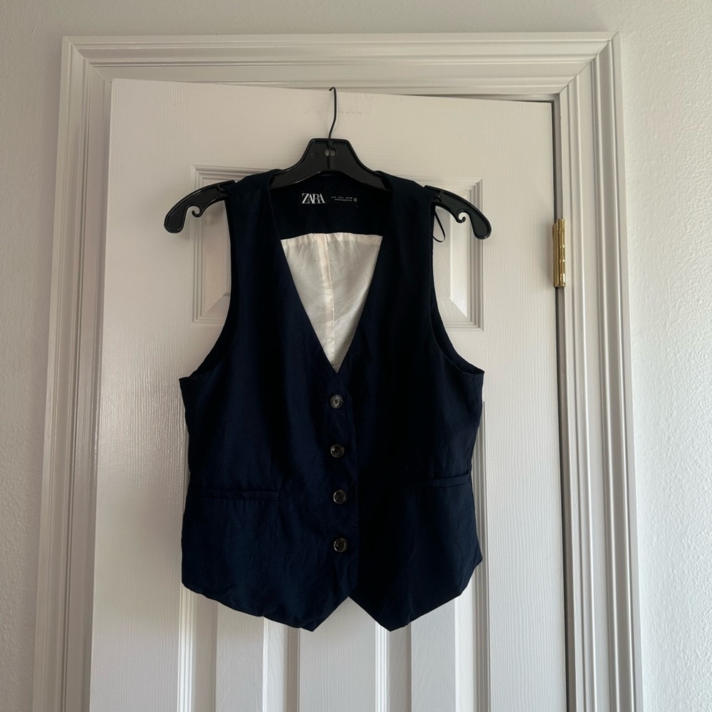 Zara Navy Blue Button-Up Vest